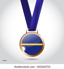 Nauru Flag in Bronze Medal. Vector Illustration. RIO Olympic Game Bronze Medal. Vector Illustration