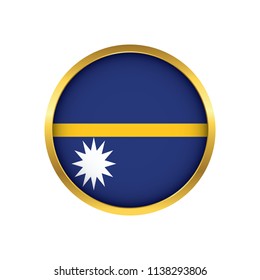Nauru flag button, Golden on a white background,flag of Nauru Round badge or icon isolated. Vector illustration.