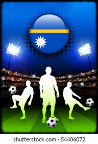 Nauru Flag Button with Soccer Match in Stadium Original Illustration