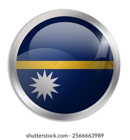 Nauru flag - glossy circle button displays a colorful flag representing a country cultural identity and heritage. The essence of national pride and unity.