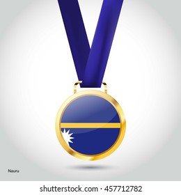 Nauru Flag in gold Medal. Vector Illustration. RIO Olympic Game gold Medal. Vector Illustration