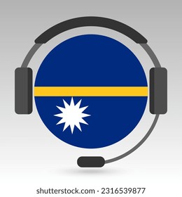 Nauru flag with headphones, support sign. Vector illustration.