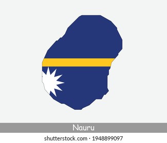 Mapa de la bandera de Nauru. Mapa de la República de Nauru con la bandera nacional nauruana aislada en fondo blanco. Ilustración vectorial.
