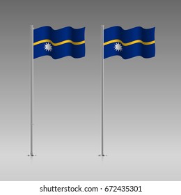 Nauru flag on the flagpole. Official colors and proportion correctly. High detailed vector illustration. 3d and isometry. EPS10