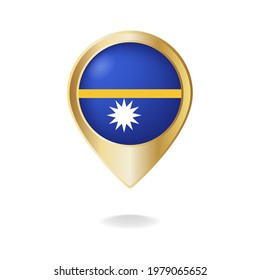 Nauru flag on golden pointer map, vector illustration eps.10