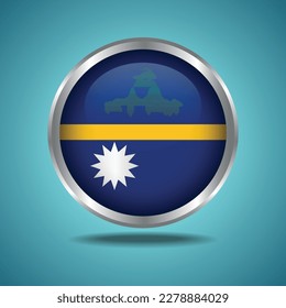 The Nauru flag. Round glossy. Silver frame. Isolated on color gradient background