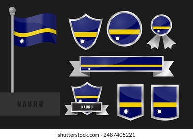 Nauru flag set. Collection of Nauru national emblems. Flat design of flags collection