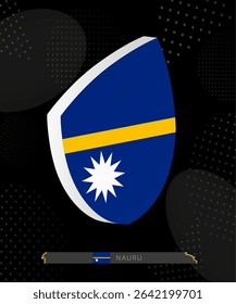 Nauru Flag Shield icon in 3D on Dark Modern Abstract Rugby Background. Perfect for sports events, heritage themes, national celebrations, and patriotic designs.