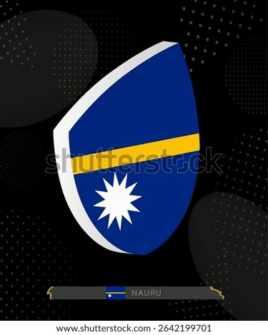 Nauru Flag Shield icon in 3D on Dark Modern Abstract Rugby Background. Perfect for sports events, heritage themes, national celebrations, and patriotic designs.