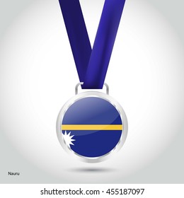 Nauru Flag in Silver Medal. Vector Illustration. RIO Olympic Game silver Medal. Vector Illustration