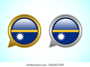 Nauru flag speech bubble. Speaking flag icon in gold and silver color