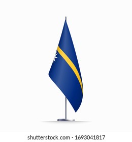 Símbolo del estado de la bandera de Nauru aislado en una bandera nacional de fondo. Tarjeta de saludo Día de la Independencia Nacional de la República de Nauru. Cartel de ilustración con una bandera de estado realista.
