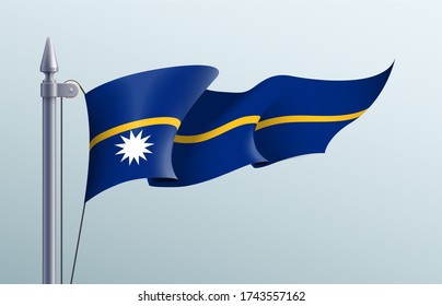 Símbolo del estado de la bandera de Nauru aislado en una bandera nacional de fondo. Tarjeta de saludo Día Nacional de la Independencia de la República de Nauru. Cartel de ilustración con bandera de estado realista.