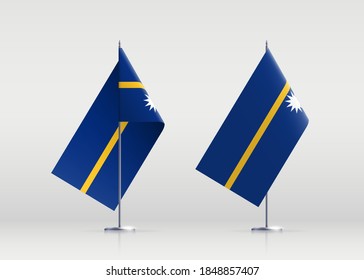 Nauru flag state symbol isolated on background national banner. Greeting card National Independence Day of the Republic of Nauru. Illustration banner with realistic state flag.