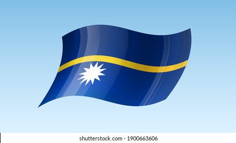 Símbolo del estado de la bandera de Nauru aislado en una bandera nacional de fondo. Tarjeta de saludo Día Nacional de la Independencia de la República de Nauru. Cartel de ilustración con bandera de estado realista.