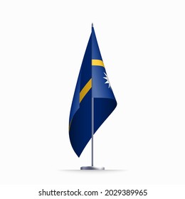 Nauru flag state symbol isolated on background national banner. Greeting card National Independence Day of the Republic of Nauru. Illustration banner with realistic state flag.