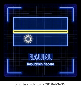Nauru flag symbol. Tech cyber data concept, editable strokes flag collection, bright neon design.