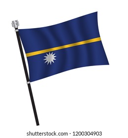 Nauru flag , flag of Nauru waving on flag pole, vector illustration EPS 10.