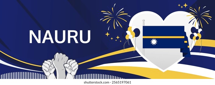 Nauru Independence Day greeting banner. Happy Nauru National Day on 31th January. Modern template with flag and raised fist. Holidays illustration concept