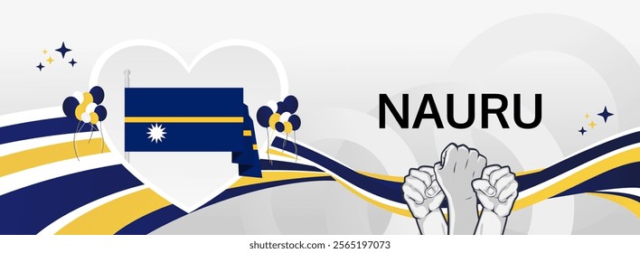 Nauru Independence Day greeting banner. Happy Nauru National Day on 31th January. Modern template with flag and raised fist. Holidays illustration concept