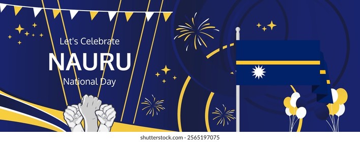 Nauru Independence Day greeting banner. Happy Nauru National Day on 31th January. Modern template with flag and raised fist. Holidays illustration concept