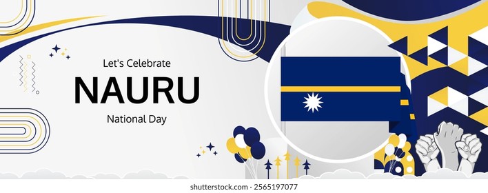 Nauru Independence Day greeting banner. Happy Nauru National Day on 31th January. Modern template with flag and raised fist. Holidays illustration concept