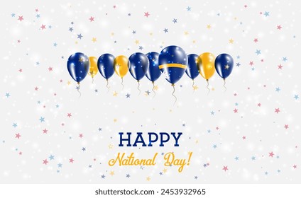 Nauru Independence Day Sparkling Patriotic Poster. Row of Balloons in Colors of the Nauruan Flag. Greeting Card with National Flags, Confetti and Stars.
