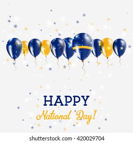 Nauru Independence Day Sparkling Patriotic Poster. Happy Independence Day Card with Nauru Flags, Confetti, Stars, Bokeh and Glitter.