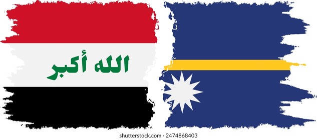 Nauru and Iraq grunge flags connection, vector