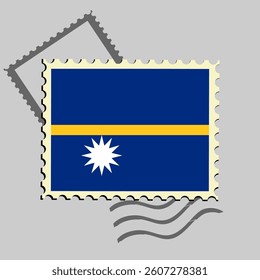 
Nauru Island flag postage stamp. Isolated vector illustration on grey post stamp background