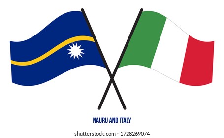 Nauru and Italy Flags Crossed And Waving Flat Style. Official Proportion. Correct Colors.