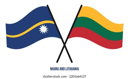 Nauru and Lithuania Flags Crossed And Waving Flat Style. Official Proportion. Correct Colors.