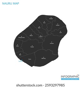 Nauru map high detailed with administrative divide by state, capital cities names, outline simplicity style. Vector illustration EPS10.