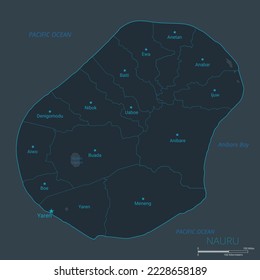 Nauru-Karte. Hohe detaillierte Karte von Nauru mit Ländern, Grenzen, Städten, Wasserobjekten. Vektorgrafik eps10.