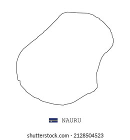 Nauru map line, linear thin vector simple outline and flag. Black on white background