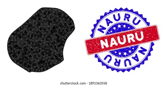 Mapa de Nauru malla poligonal con triángulos rellenos y sello de goma bicolor. Mapa de Nauru de mosaico triangular con modelo vectorial de malla, triángulos con diferentes tamaños, posiciones y tonos de color.