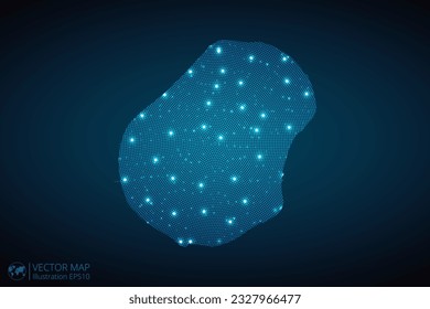 Nauru map radial dotted pattern in futuristic style, design blue circle glowing outline made of stars. concept of communication on dark blue background. Vector EPS10