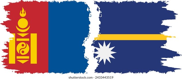 Nauru and Mongolia grunge flags connection, vector