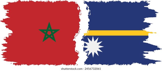 Nauru and Morocco grunge flags connection, vector