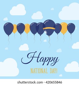 Nauru National Day Flat Patriotic Poster. Row of Balloons in Colors of the Nauruan flag. Happy National Day Nauru Card with Flags, Balloons, Clouds and Sky.