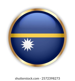 Nauru national flag button with golden frame. Nauru Republic round badge icon. Vector illustration