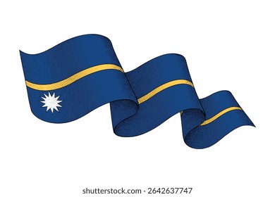 Nauru national flag waving ribbon shape with engraved vintage texture