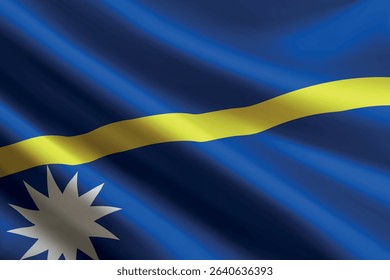 Nauru national flag waving in the wind, realistic detailed silk texture