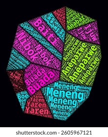 Nauru Regions Word Clouds. Bright neon style design on dark background. Region names of the country in English language. Country shape with administrative division. Trending vector illustration.