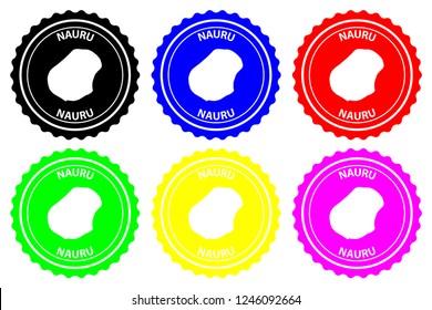 Nauru - rubber stamp - vector, Republic of Nauru island (Pleasant Island) map pattern - sticker - black, blue, green, yellow, purple and red