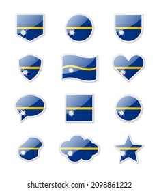 Nauru - set of country flags in the form of stickers of various shapes. Vector illustration