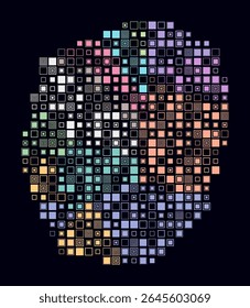 Nauru, shape of the country build of colored cells. Digital style map of the Nauru on dark background. Large size square blocks. Creative vector illustration.