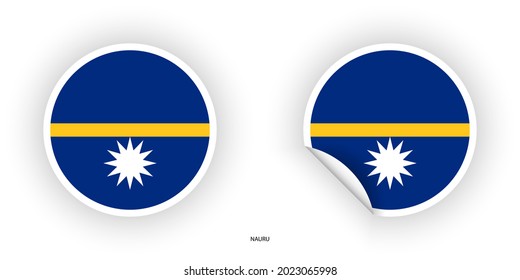 Nauru sticker flag icon set in circle shape and circle with peel off at the corner on white background.