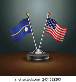 Nauru and United States table flags with gradient backgrund. Vector Illustration