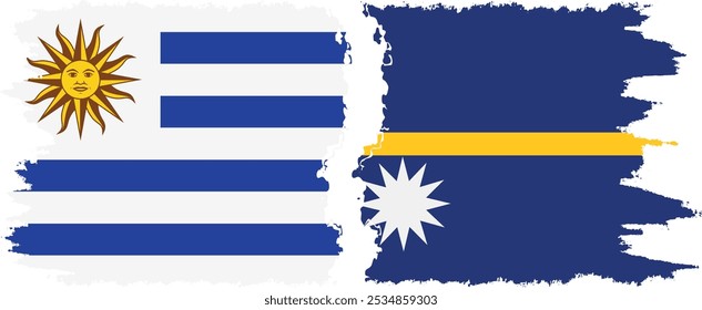 Conexión de banderas grunge de Nauru y Uruguay, Vector